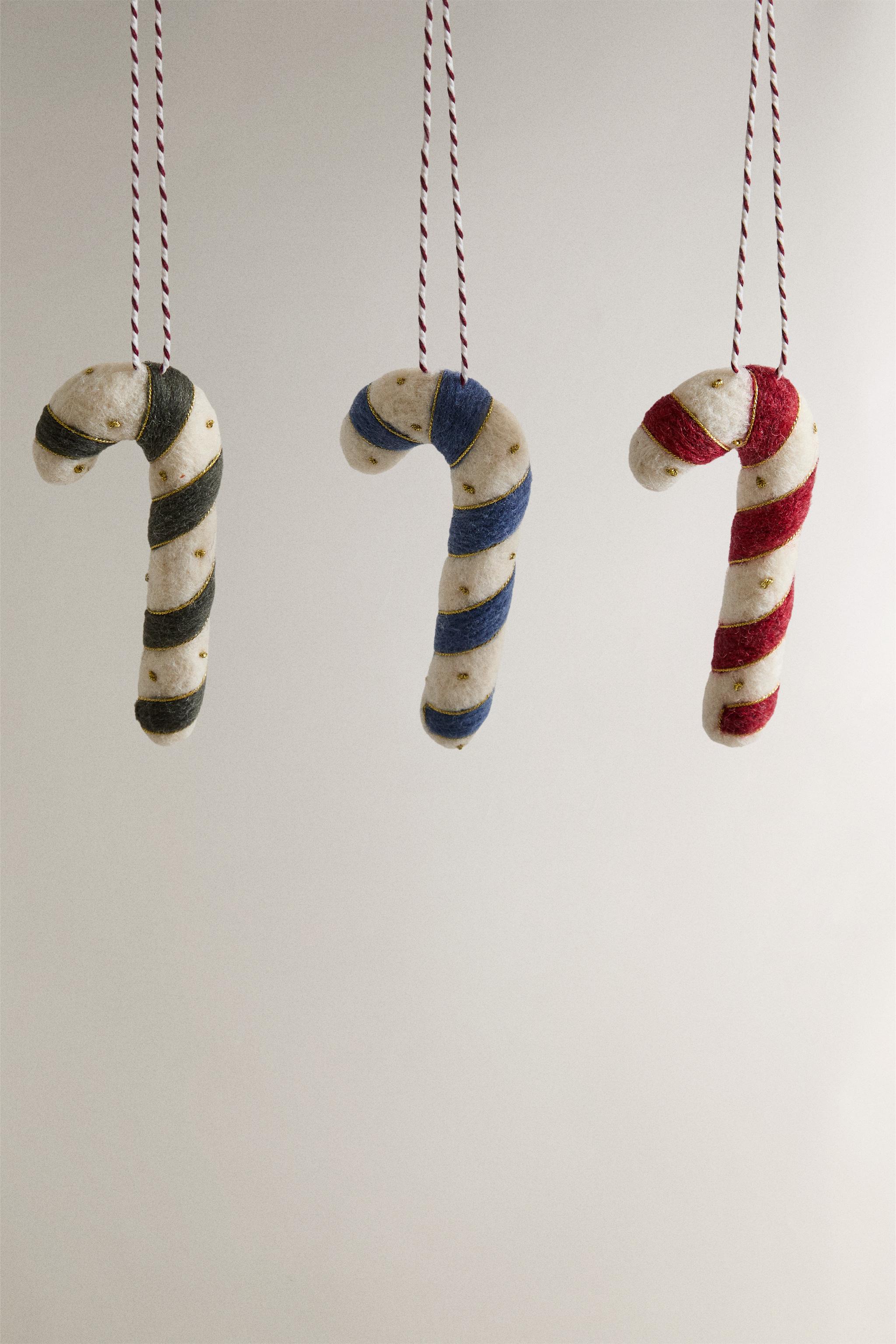 SET OF FELT CANDY CANE CHRISTMAS TREE ORNAMENTS (SET OF 3)